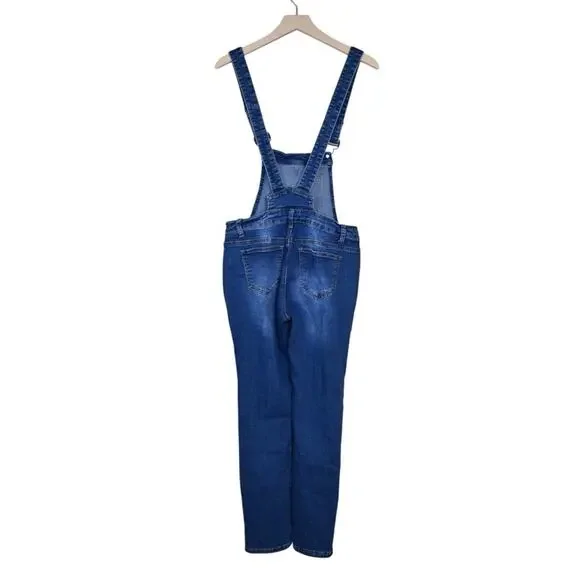 Encore Womens 9 Denim Distressed Overalls - Picture 2 of 12